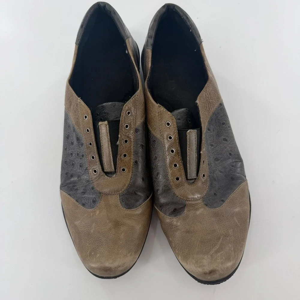 Unbranded Ostrich Embossed Leather Slip On Sneakers Women 11 Brown Good Laceless